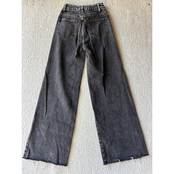 Pacsun Puddle‎ Wide Leg High Rise Jeans Black Washed Raw Hem Size 23 - Picture 3 of 11